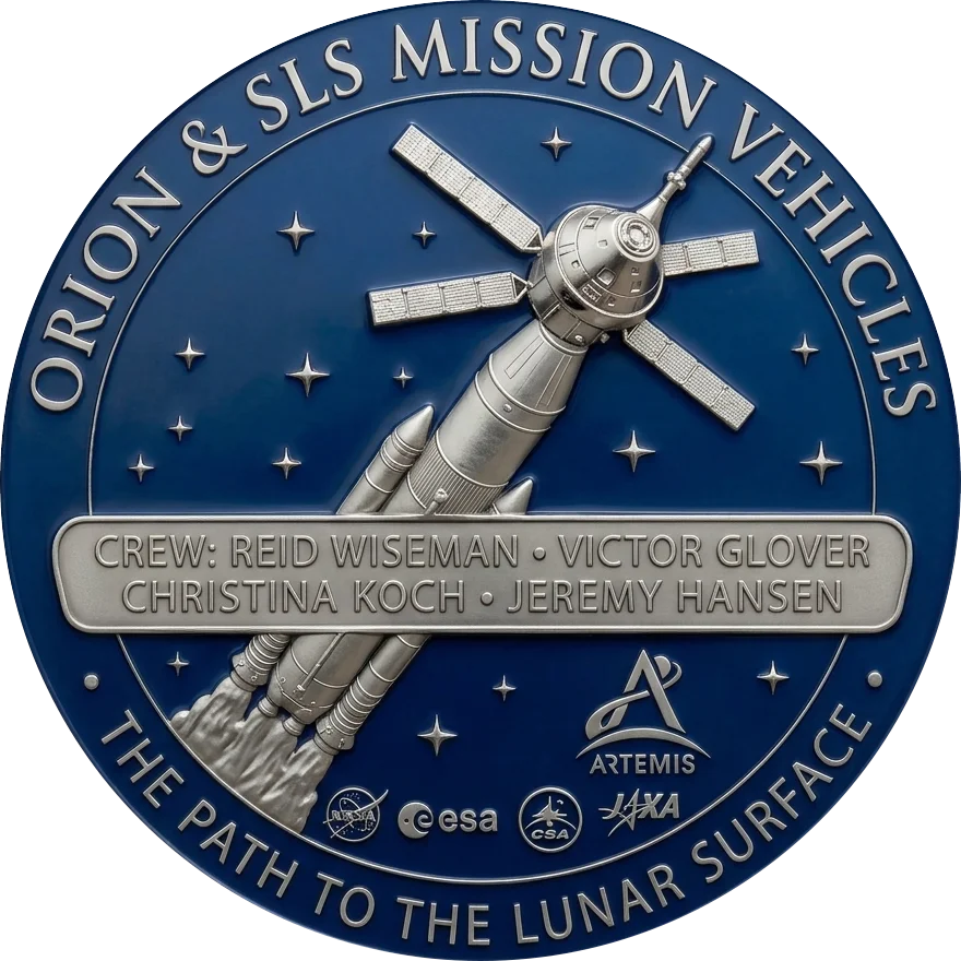 Artemis II commemorative coin back with mission crew
